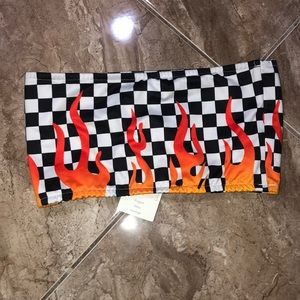 Checkered and Fire Bandeau Top